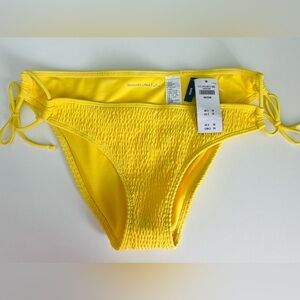 NWT Abercrombie & Fitch Yellow Smocked Side-Tie Bikini Bottoms